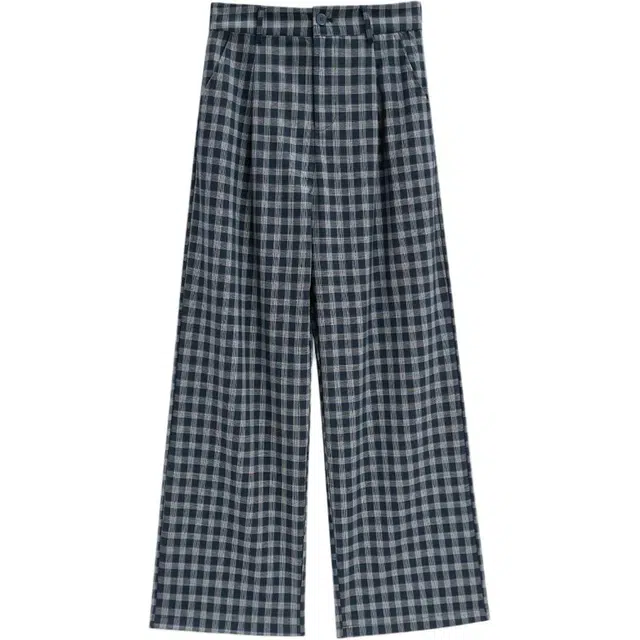 爱依服 韩版格子慵懒宽松通勤长裤休闲裤 女款