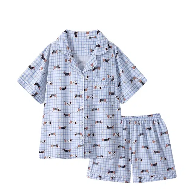 俏韵 翻领卡通高级感短袖薄款轻奢超柔软家居服可外穿睡衣套装 女款