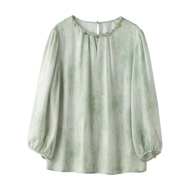 着西 植物花卉宽松适中圆领七分袖衬衫 女款