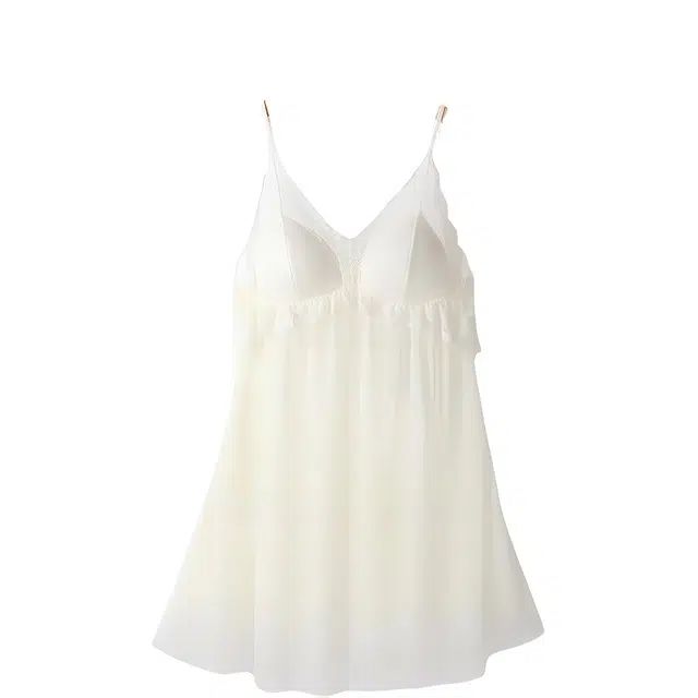 欧迪芬 透气舒适法式浪漫蕾丝亲肤自带胸垫防凸点性感网纱无袖轻薄睡裙 女款