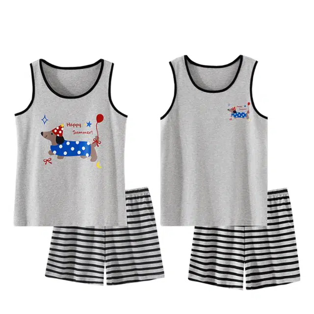 俏韵 圆领腊肠狗无袖薄款卡通家居服可外穿睡衣套装 男女同款