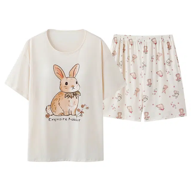 顶瓜瓜 带胸垫时尚透气舒适亲肤家居服夏季睡衣套装 女款