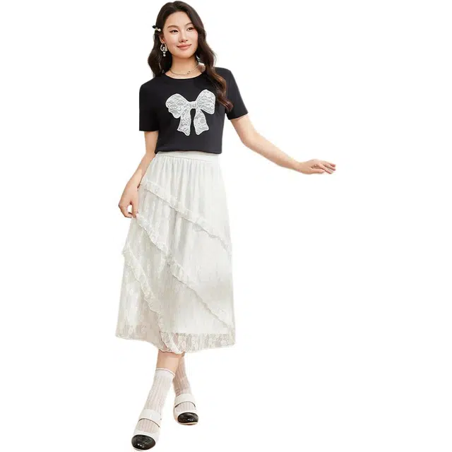 爱依服 夏季法式甜美纯色清新自然腰休闲长裙 女款