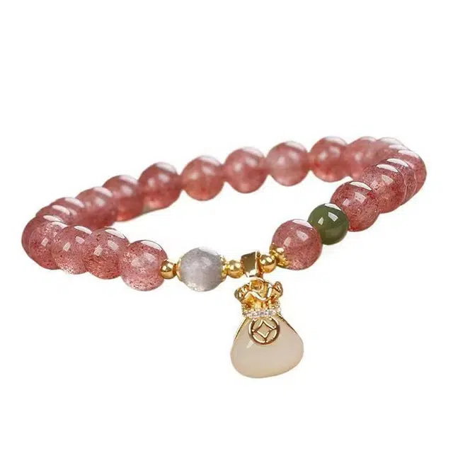 骊碧 【新中式饰品福宝钱袋手饰】香港轻奢热卖爆款仿草莓晶款高档浪漫有意义 周年仪式感合成/人造 琉璃 手串 女款