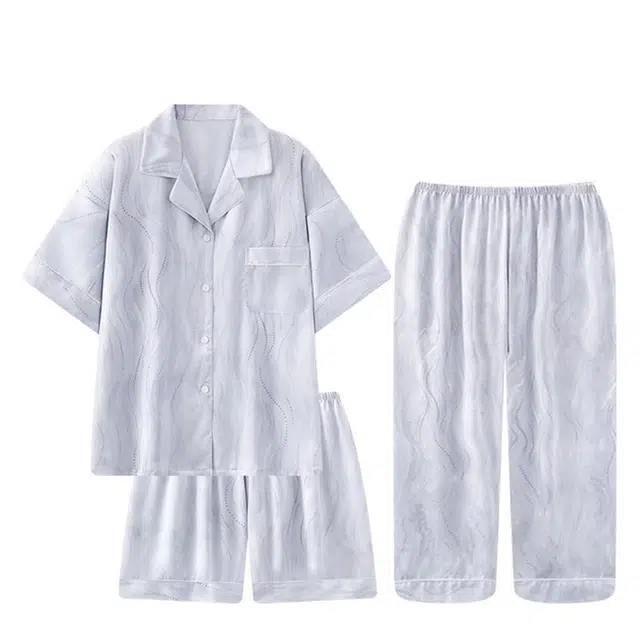 俏韵 翻领凉感薄款短袖带胸垫家居服可外穿睡衣套装 女款