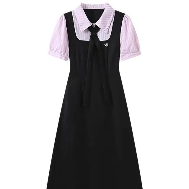 桴生 学院风女夏季减龄显瘦假两件裙子短袖连衣裙 女款