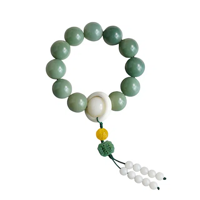 宣华意 渐变绿 跑环盘玩文玩佛珠 菩提根 手串 男女同款情侣款