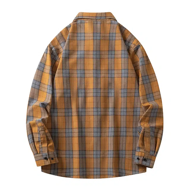 寻星记 美式复古简约潮流宽松格纹长袖上衣外套男衬衫 男女同款