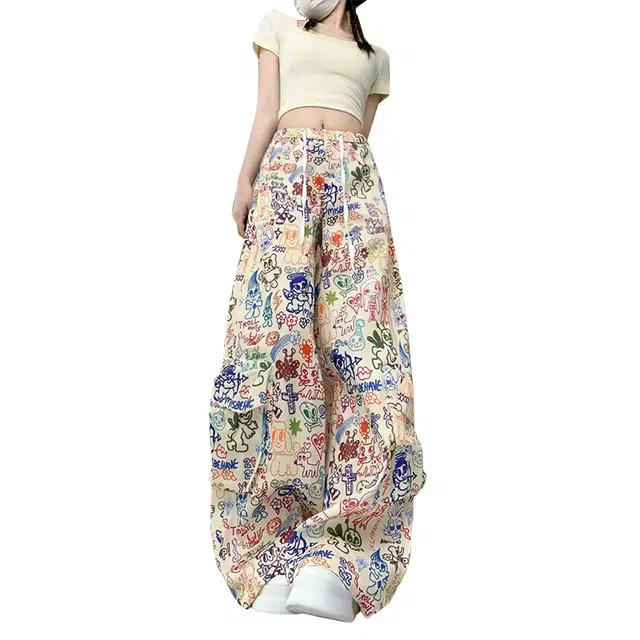 拾个壹先生 复古满印设计感宽松阔腿垂感百搭日常通勤长裤休闲裤 男女同款