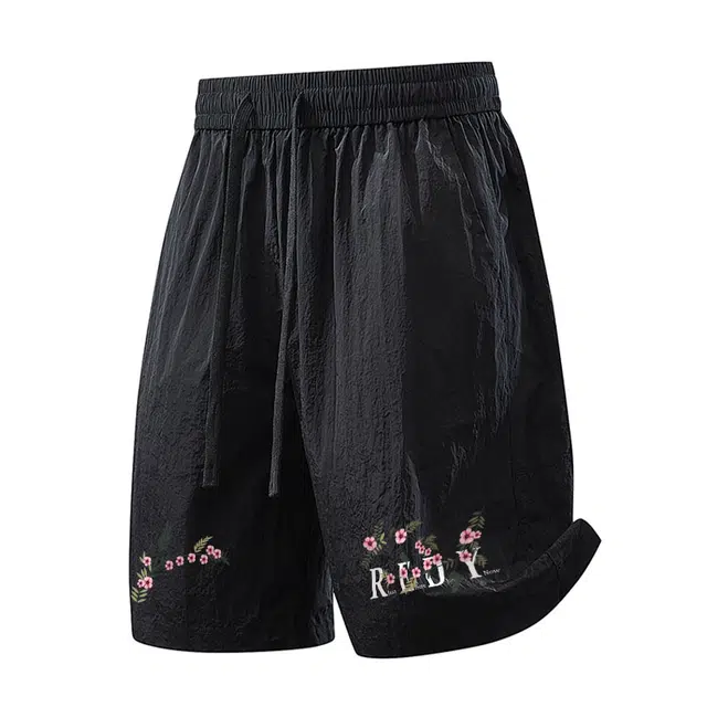 红蜻蜓 美式复古高街纯色速干港风设计感经典宽松百搭潮流时尚简约直筒休闲短裤 男女同款