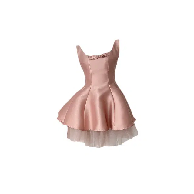 敲模女孩 法式纯欲风甜美气质收腰网纱蓬蓬公主裙吊带连衣裙 女款