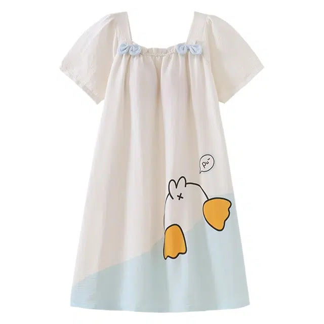 俏韵 方领卡通短袖可爱甜美休闲中长款家居服可外穿夏季睡裙 女款