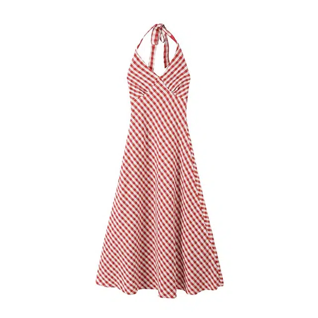 玫丝朵 田园风小众设计高级感修身显瘦挂脖无袖连衣裙 女款