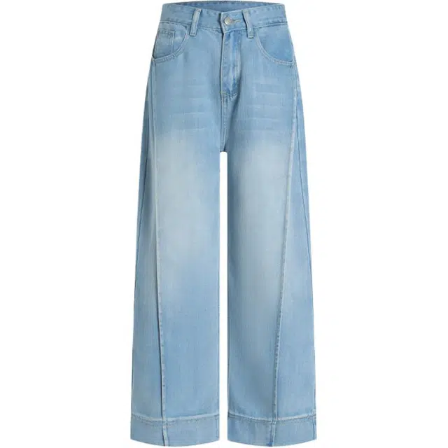 拾籍 莱赛尔薄款高腰显瘦垂感阔腿裤女夏季潮流百搭舒适宽松休闲九分牛仔裤 女款