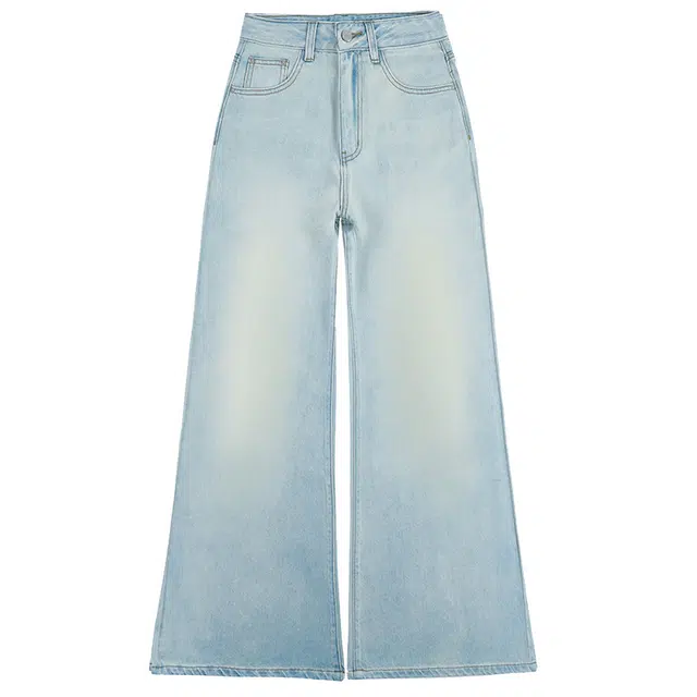 拾籍 高街时尚百搭轻盈宽松显瘦微喇简约舒适垂感阔腿牛仔裤 女款