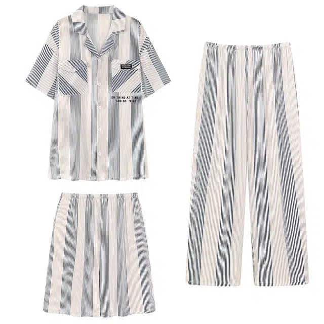 浮光岛屿 柔软凉感简约高级感时尚潮流短袖亲肤透气可外穿宽松休闲睡衣套装 男款