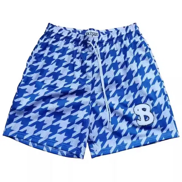 拾个壹先生 美式复古高街嘻哈潮流痞帅千鸟格字母印花三分裤休闲短裤 男女同款