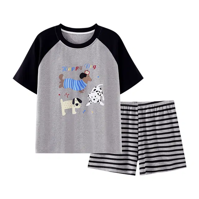 欧诗帛 韩版短袖带胸垫可外穿薄款休闲家居服三分裤夏季睡衣套装 女款