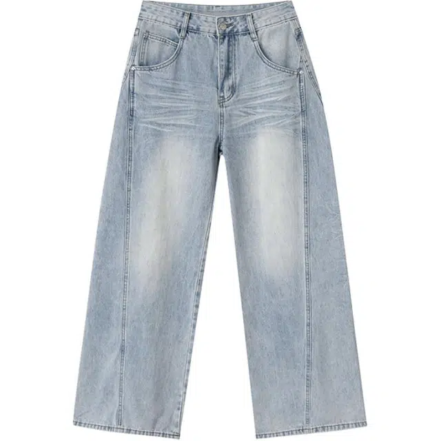 拾籍 设计感拼接高腰显瘦阔腿裤女夏季直筒拖地牛仔裤 女款