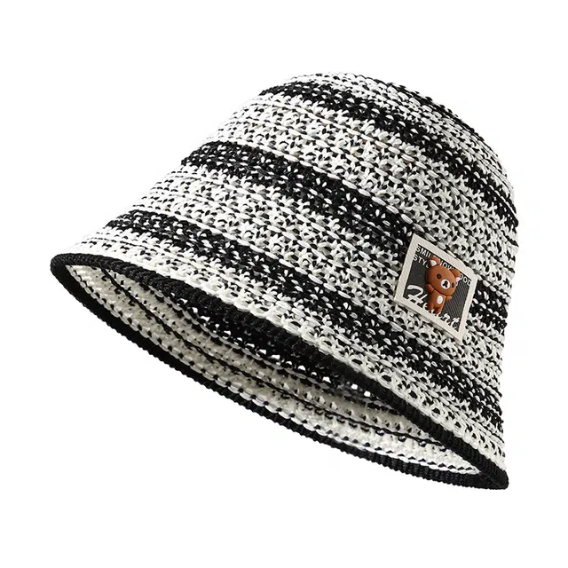 俞兆林 韩版可爱小熊镂空针织透气遮阳帽夏季防晒盆帽户外出游休闲百搭显脸小水桶帽轻薄款 腈纶 渔夫帽 女款
