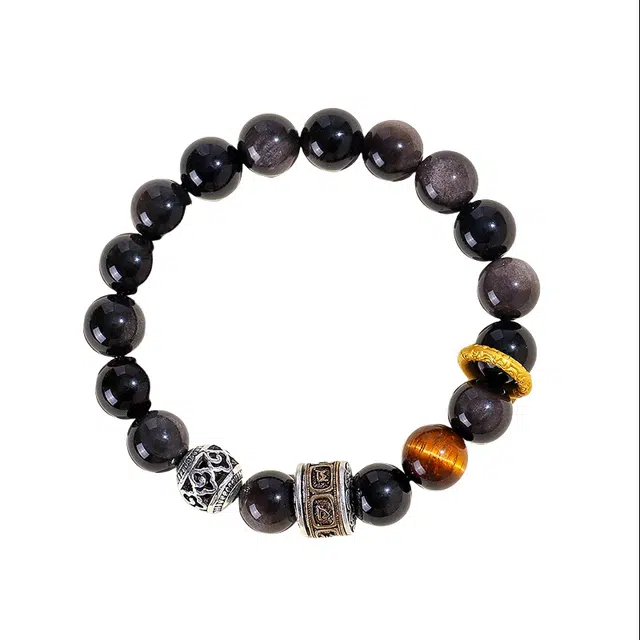 迈奇的礼物 六字箴言招财暴富中式国潮文艺清新甜美高级气质优雅百搭高颜值 黑曜石 手串 男女同款情侣款