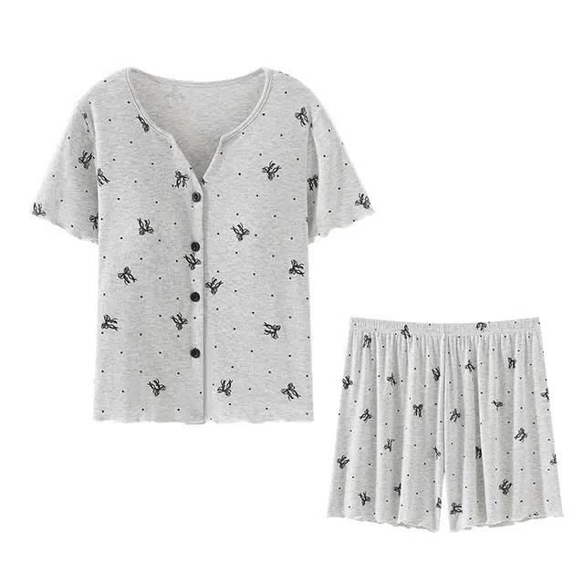 欧诗帛 凉感短袖三分裤家居服带胸垫可外穿夏季睡衣套装 女款