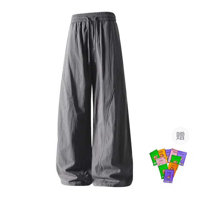 梓润格 校园风简约高街时尚潮流宽松日常舒适慵懒感美式复古无性别主义解构山本裤夏季弯刀裤阔腿裤运动酷飒透气长裤休闲裤 男女同款