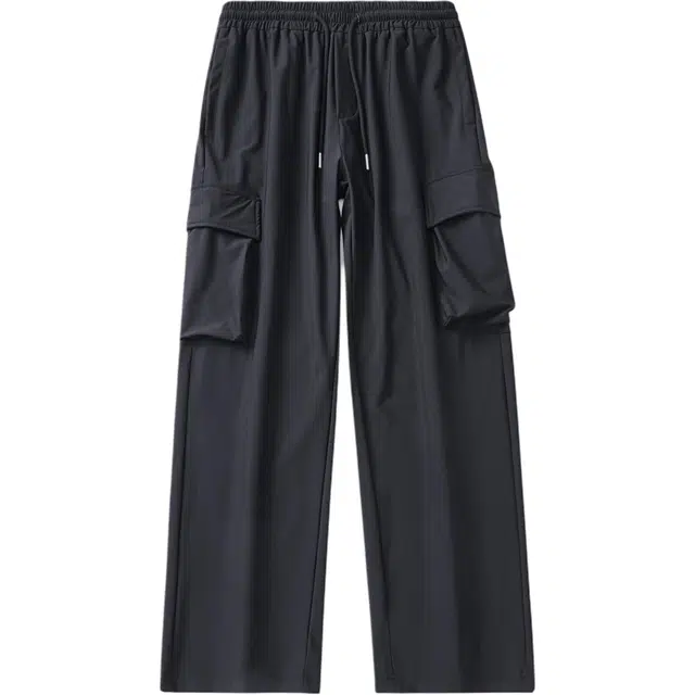 希越 冰丝休闲高弹力抽绳运动裤薄款宽松直筒工装裤 男款