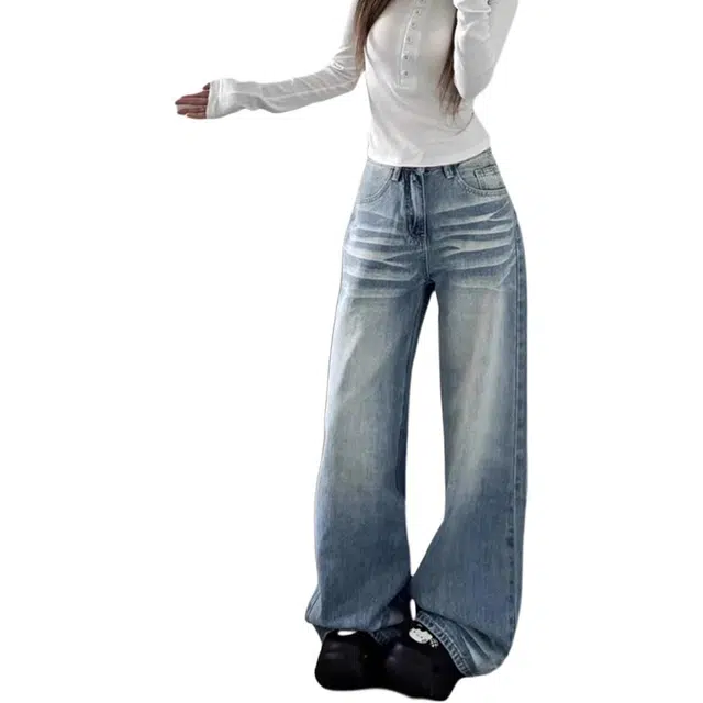 徐百货 美式复古潮牌慵懒阔腿裤拖地潮流百搭时尚舒适牛仔裤 男女同款