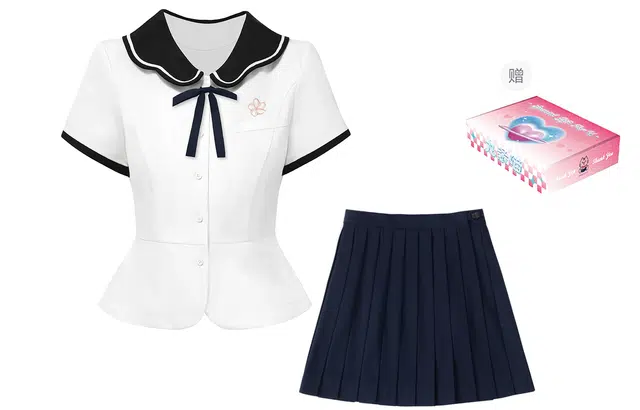 九条喵 收腰拼色短袖衬衫日系学院风半身裙制服 女款