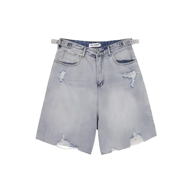 木木兔 美式复古磨边猫须破洞休闲百搭潮流小众时尚设计感五分裤牛仔短裤 男款