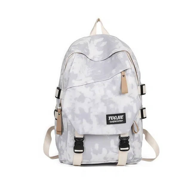 泰格奴 撞色系简约百搭潮流出行背包毕业季旅行出游初中高中大学生 尼龙布 双肩包 男女同款情侣款 灰白色/黑紫色/黑色/白色