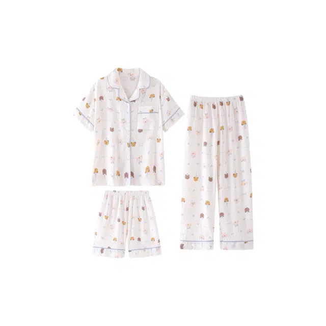 顶瓜瓜 卡通熊可爱短袖短裤家居服睡衣套装 女款
