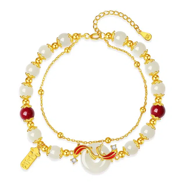 潮宏基 好运锦鲤 新中式国潮 森系唯美灵动氛围感 奢华高贵优雅显气质 日常百搭天然 玉髓 手串 女款