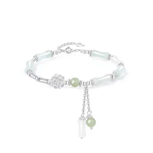 周百福 好运莲莲 新中式莲花竹节国潮 百搭时尚气质感 岁岁平安万事顺遂 #好运 天山翠 手链 男女同款情侣款