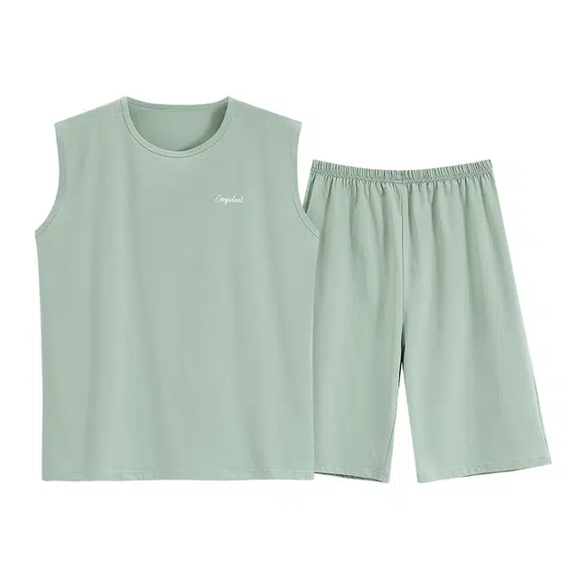 顶瓜瓜 背心无袖圆领时尚透气舒适简约设计家居服睡衣套装 男款