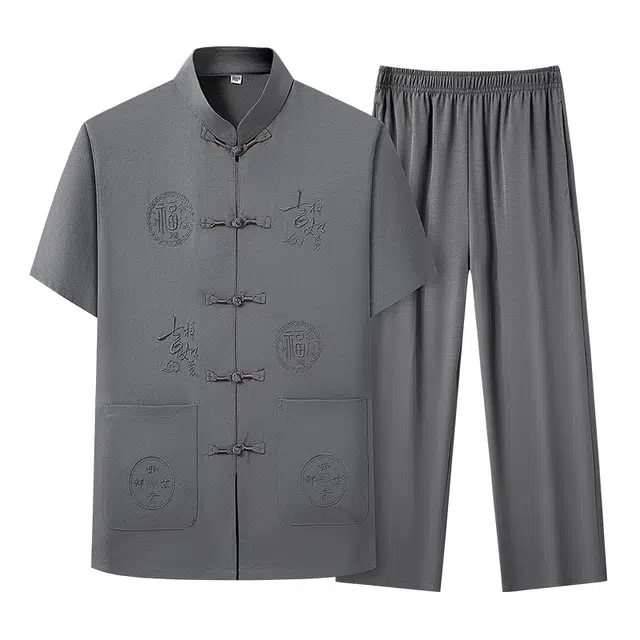 老爷车 唐装中年爸爸简约国风短袖休闲运动套装 男款