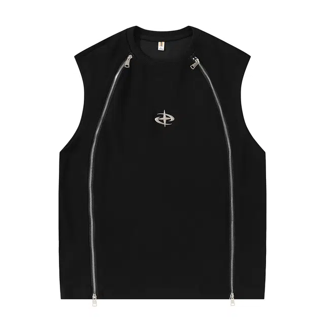 领航骆驼 高街拉链宽松舒适户外运动健身通勤休闲时尚百搭圆领背心 男女同款