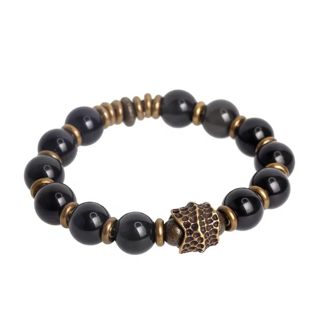 宣华意 简约复古个性潮 黑曜石 手串 男女同款情侣款