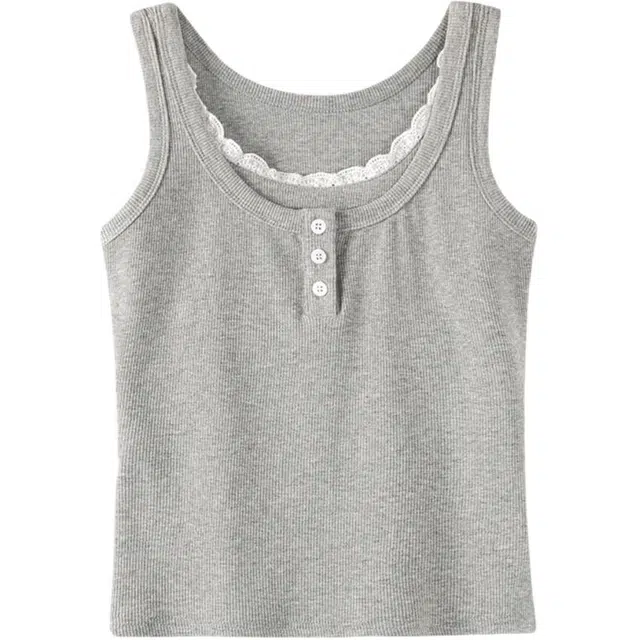 如续 蕾丝花边假俩件修身显瘦辣妹上衣背心 女款