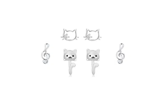 迎百宝 悦动旋律 招财猫咪 设计感三对不重样套装 一款多戴实用百搭气质优雅高级感 合金 耳钉 男女同款情侣款