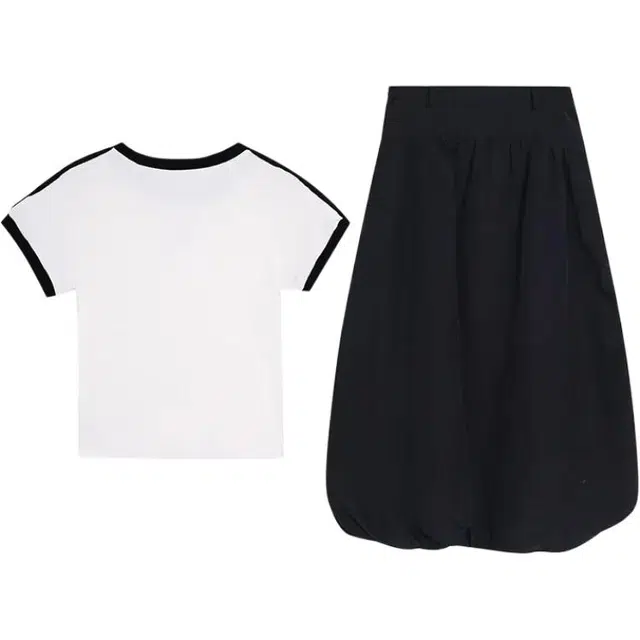 木清清 条纹正肩短袖半身裙女夏季休闲套装 女款