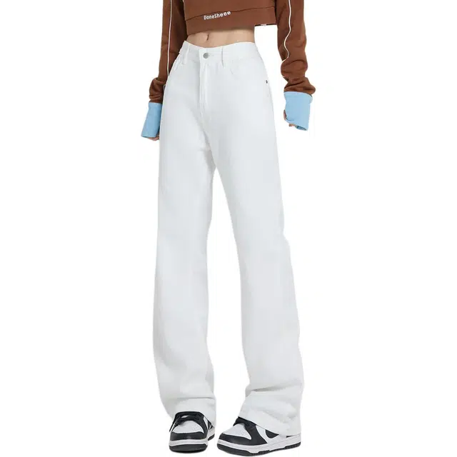 八哥 弯刀美式复古高街水洗做旧废土风高级感窄版设计金属拉链中腰通勤垂感显高显瘦微喇垂感长裤 牛仔裤 男女同款