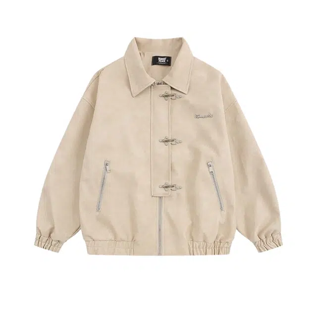 桴生 美式复古飞机扣水洗春秋潮牌街头高级感宽松休闲夹克外套 女款