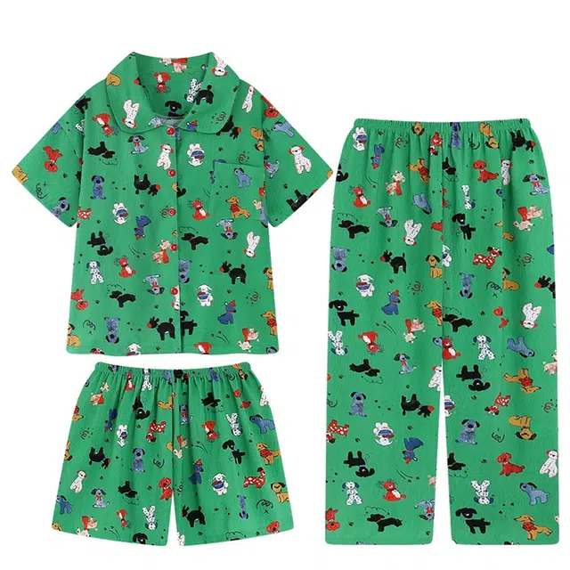 俏韵 翻领卡通小狗乐园甜美短袖薄款家居服可外穿睡衣套装 女款