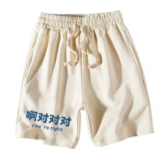 大格子与黑猫 贫困户印花百搭运动五分裤复古直筒跑步篮球休闲短裤 男款
