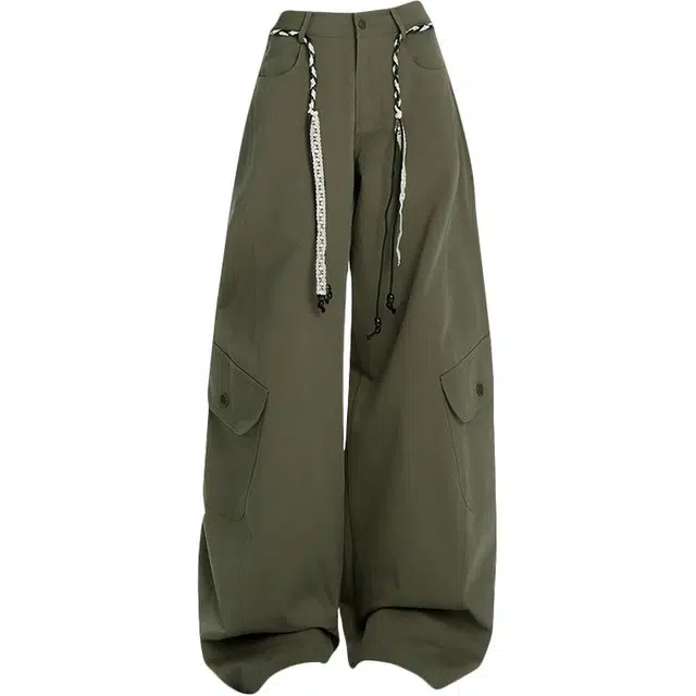 拾籍 简约设计薄款高腰宽松直筒女夏季时尚百搭休闲工装裤 女款