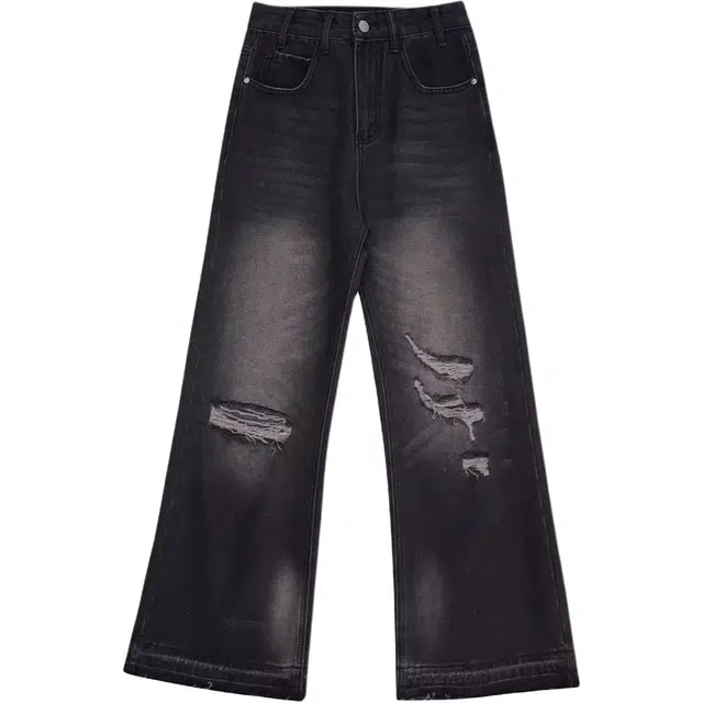 木清清 美式破洞窄版阔腿薄款毛边宽松显瘦直筒裤牛仔裤 女款