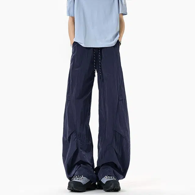 童先森 美式速干褶皱阔腿弯刀裤宽松慵懒感裤复古休闲裤 男款