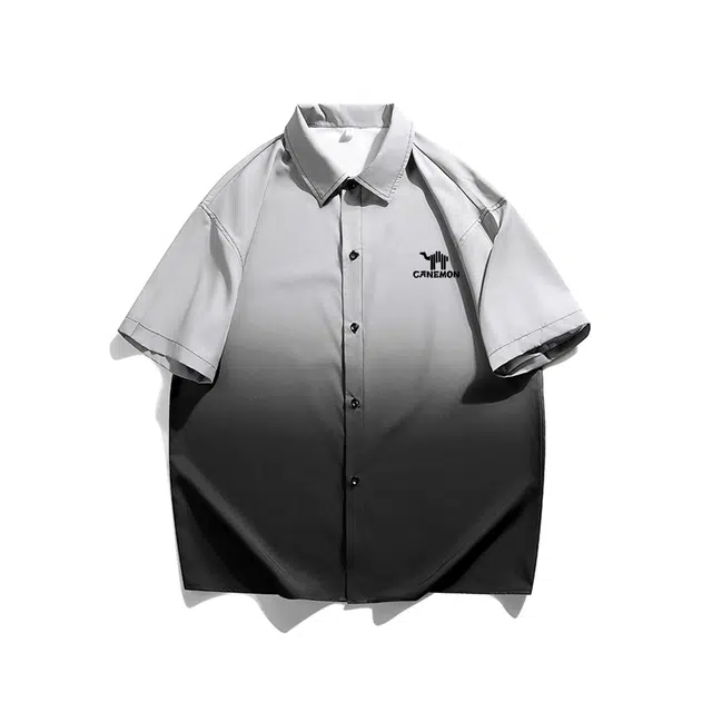 领航骆驼 渐变高级感个性潮流潮牌重水洗日常通勤透气舒适时尚港风高街短袖衬衫 男女同款